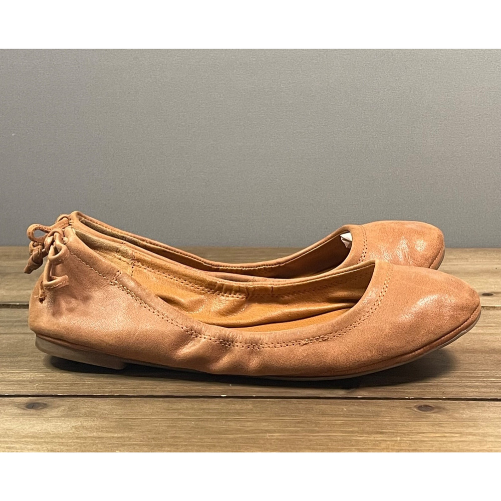 Lucky Brand Women's Emmolise Ballet Flats Size 6.5 Brown Leather Bow Round Toe
